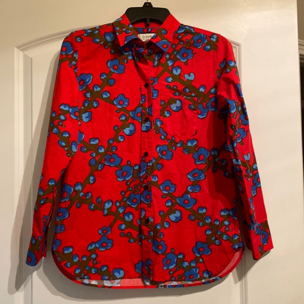 J. Crew Red Floral Button Down Shirt